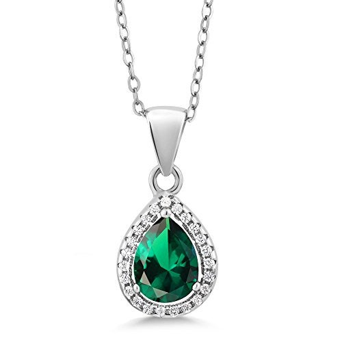 GEM STONE KING Blue Simulated Sapphire Green Nano Emerald or Red Created Ruby Pendant and Earrings Jewelry Set For Women | 925 Sterling Silver | Pear Shape 9X7MM | 6.50 Cttw | With 18 Inch Silver Chain - Image 2