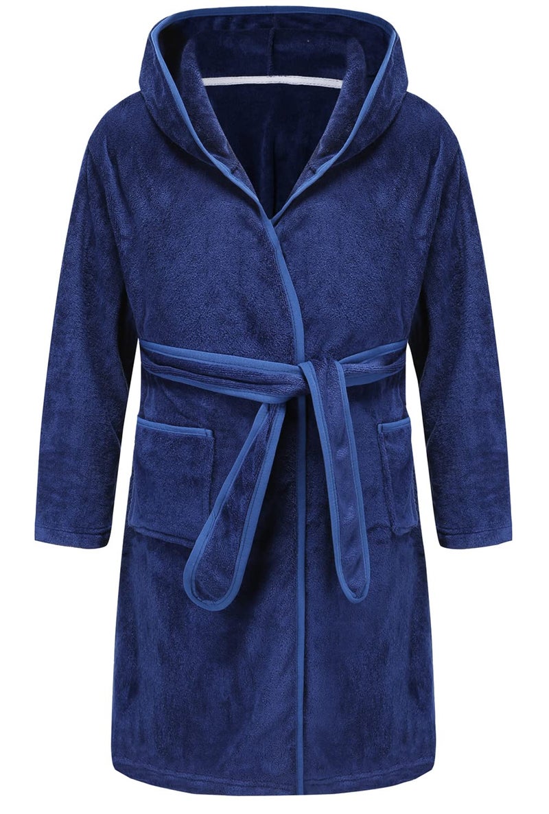 Erdawum Boys Girls Bathrobe Soft Towel Hooded Robe Kids Terry Cloth Cotton Robes(Navy,9-10Years) - Image 1