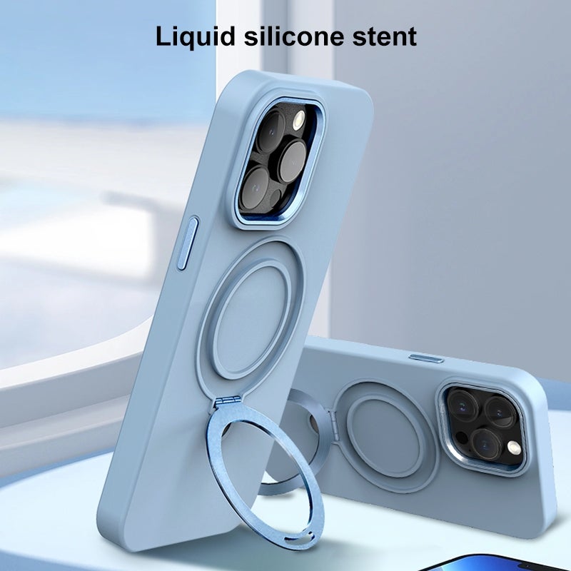 HuHa Protective Cover For iPhone 14 Pro Liquid Silicone MagSafe Metal Ring Holder Phone Case(White) - Image 3