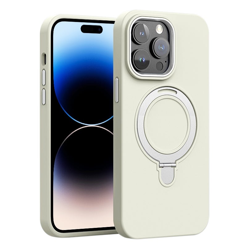 HuHa Protective Cover For iPhone 14 Pro Liquid Silicone MagSafe Metal Ring Holder Phone Case(White) - Image 1
