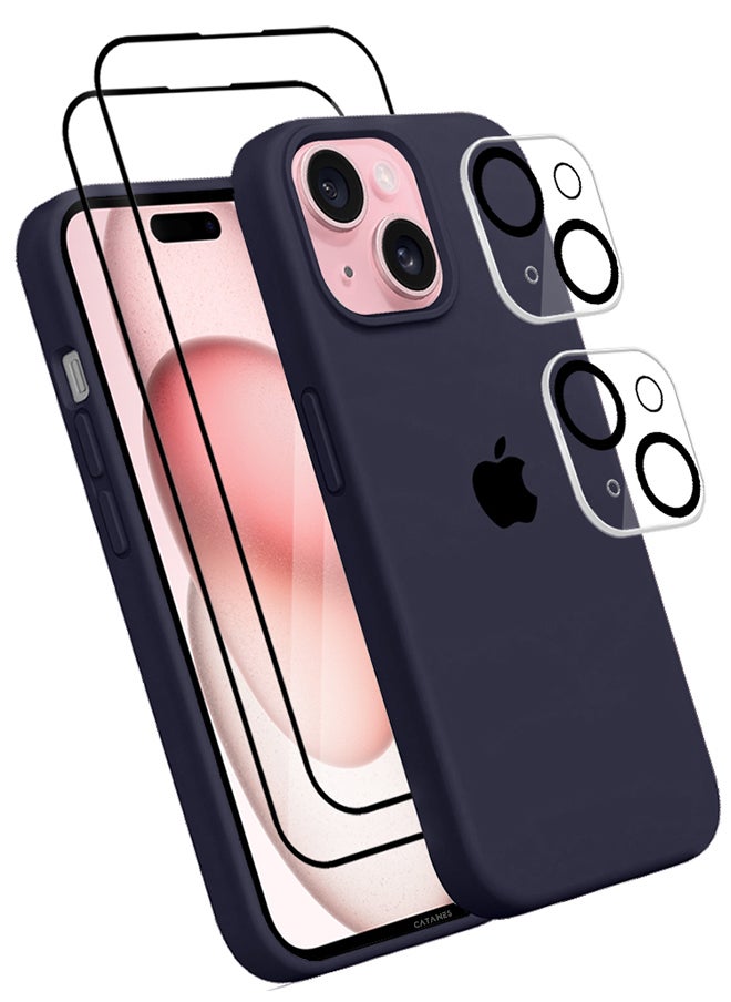 CATANES - 5 Packs For iPhone 15 Plus Case 2 Screen Protectors and 2 Camera Lens Protectors Upgrade Defender Silicone Cover Shockproof Anti-Scratch Protective Phone Case Blue - Image 1