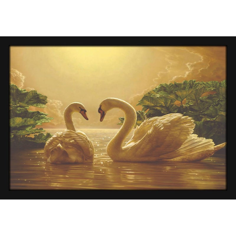 Mad Masters 2 White Swan Bird Duck Love Painting Hanging Photo Frame Decorative Item for Living Room Bedroom Home Decor and Wall Decoration MM 10089 8x12 Inch Paper Without Plexi Glass
