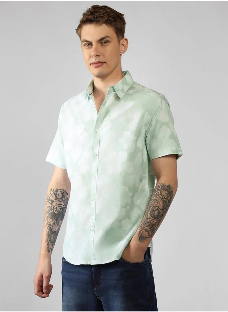 دينيس لينغو Men's Multicoloured 100% Polyester Printed Button Down Relaxed Fit Shirt