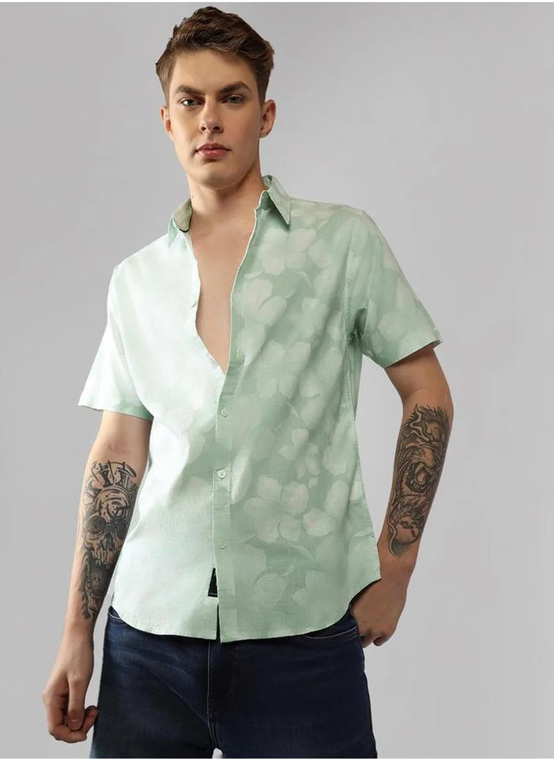 دينيس لينغو Men's Multicoloured 100% Polyester Printed Button Down Relaxed Fit Shirt