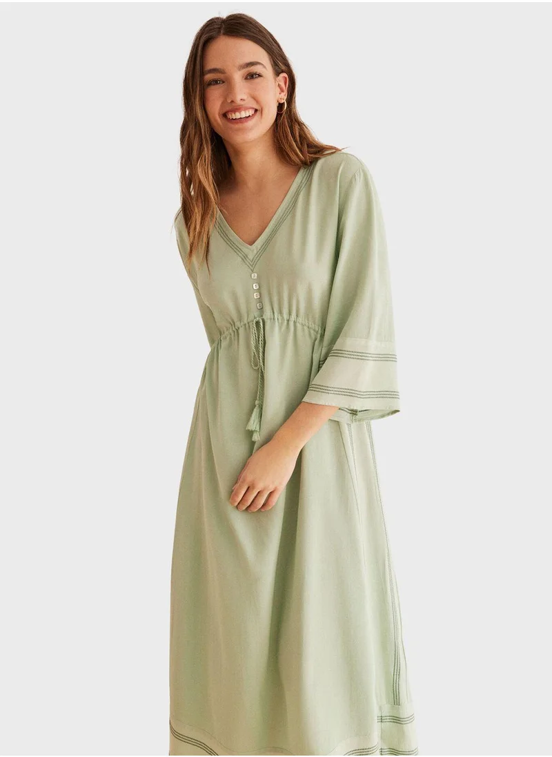 ومن سيكريت V-Neck Waist Knot Dress