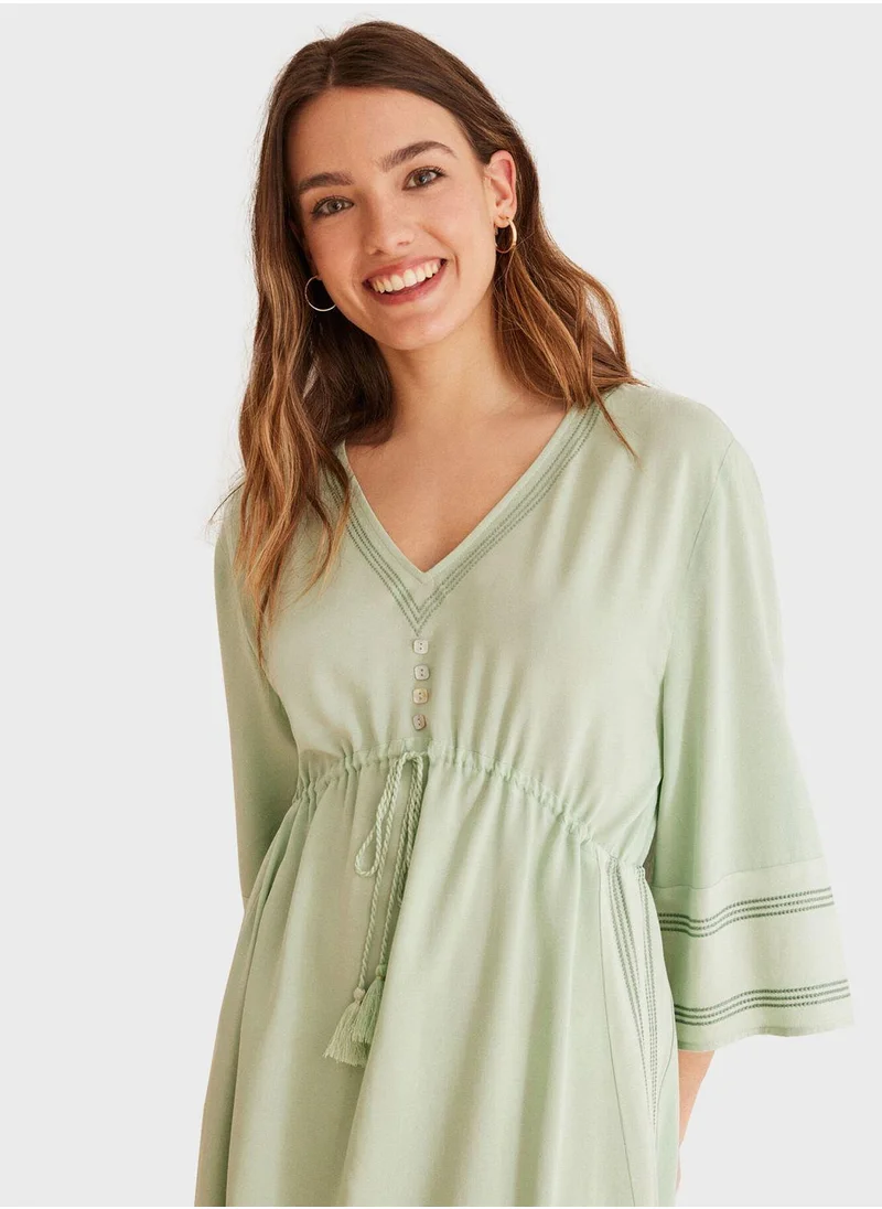 ومن سيكريت V-Neck Waist Knot Dress