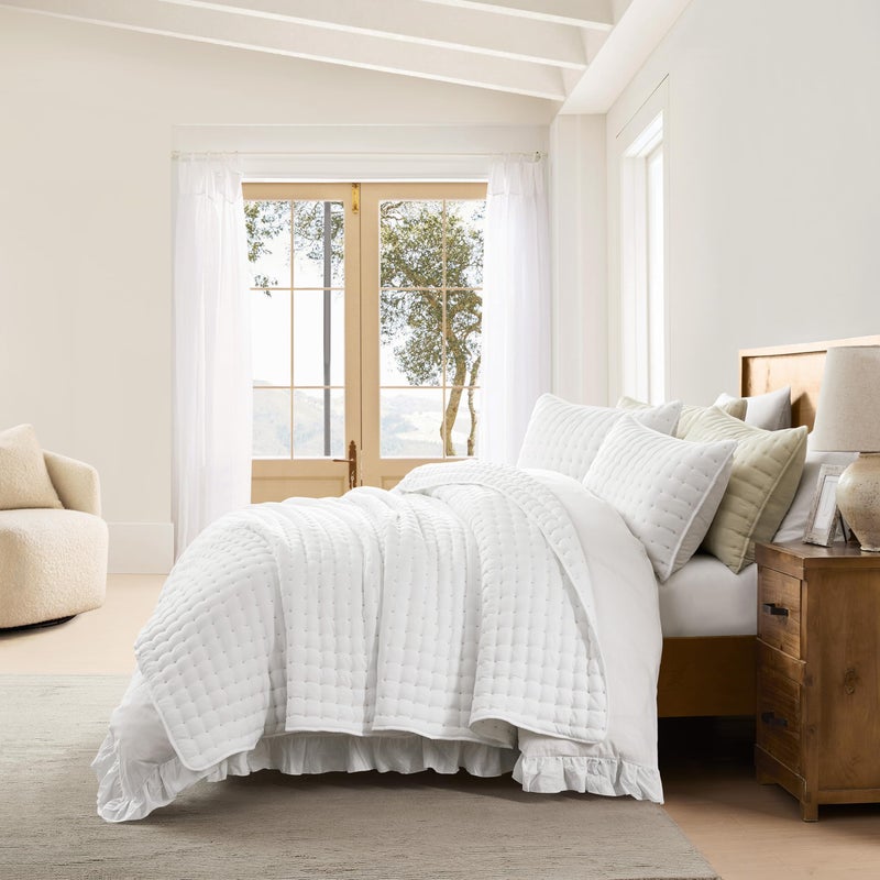 WDCOZY White King Size Quilt Bedding Sets with Pillow Shams, Lightweight Soft Bedspread Coverlet, Quilted Blanket Thin Comforter Bed Cover, All Season Summer Spring, 3 Pieces, 104x90 inches - Image 5