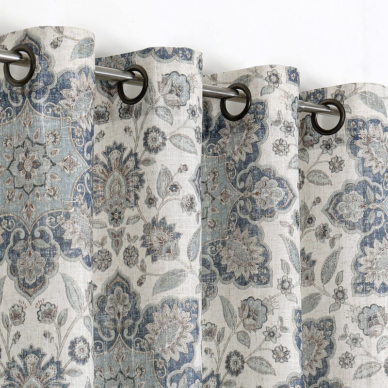 Central Park Blue Botanical Curtain Panel Vintage Medallion Floral Print Grommet Top Light Filtering Window Drapes 95 Inches Long for Bedroom/Living Room, Navy/Blue, 54"x95", 2 Panel - Image 1