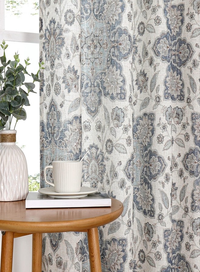Central Park Blue Botanical Curtain Panel Vintage Medallion Floral Print Grommet Top Light Filtering Window Drapes 95 Inches Long for Bedroom/Living Room, Navy/Blue, 54"x95", 2 Panel - Image 3