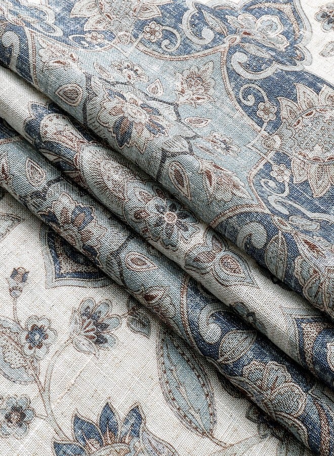 Central Park Blue Botanical Curtain Panel Vintage Medallion Floral Print Grommet Top Light Filtering Window Drapes 95 Inches Long for Bedroom/Living Room, Navy/Blue, 54"x95", 2 Panel - Image 4