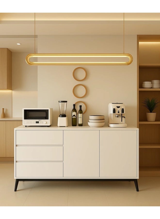 خزانة جانبية فرنسية كريمية بتصميم بسيط - 3 أدراج وبابين للتخزين، سطح عمل واسع 140 سم، أرجل معدنية متينة ومشبك مضاد للانقلاب لغرفة المعيشة/المطبخ/غرفة الطعام (DSG044) - Image 1