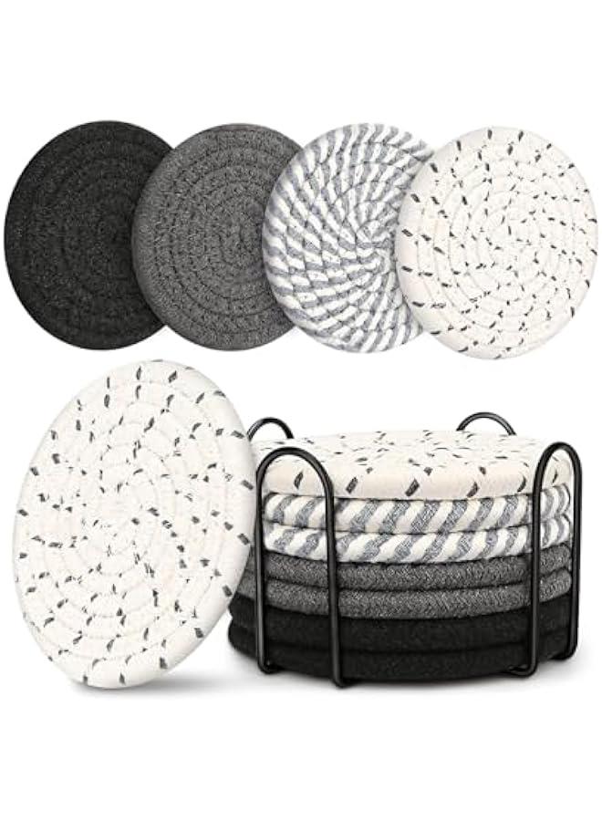 هوكور Portalov 8 Pack Drink Coasters with Holder,4 - Color Boho Coasters,Coasters for Coffee Absorbent for Home Decor Tabletop Protection Suitable,Gifts Couples for Birthday Housewarming - Image 1