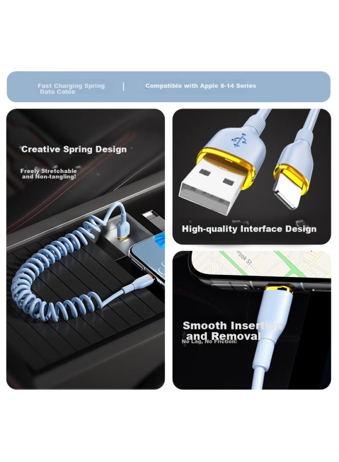 Zitai Apple Data Cable Car Spring Telescopic Charging Cable For Iphone 14/13/12/11/xr/s/8 1.2m Blue - Image 1