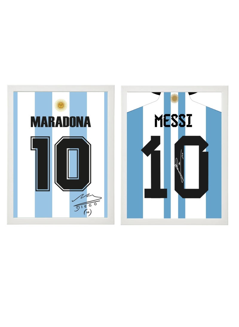 Boomah Accessories Set of 2, Diego Maradona & Leo Messi Argentina Legends Autographed Jersey Poster with Frame 30x40cm  - Image 1