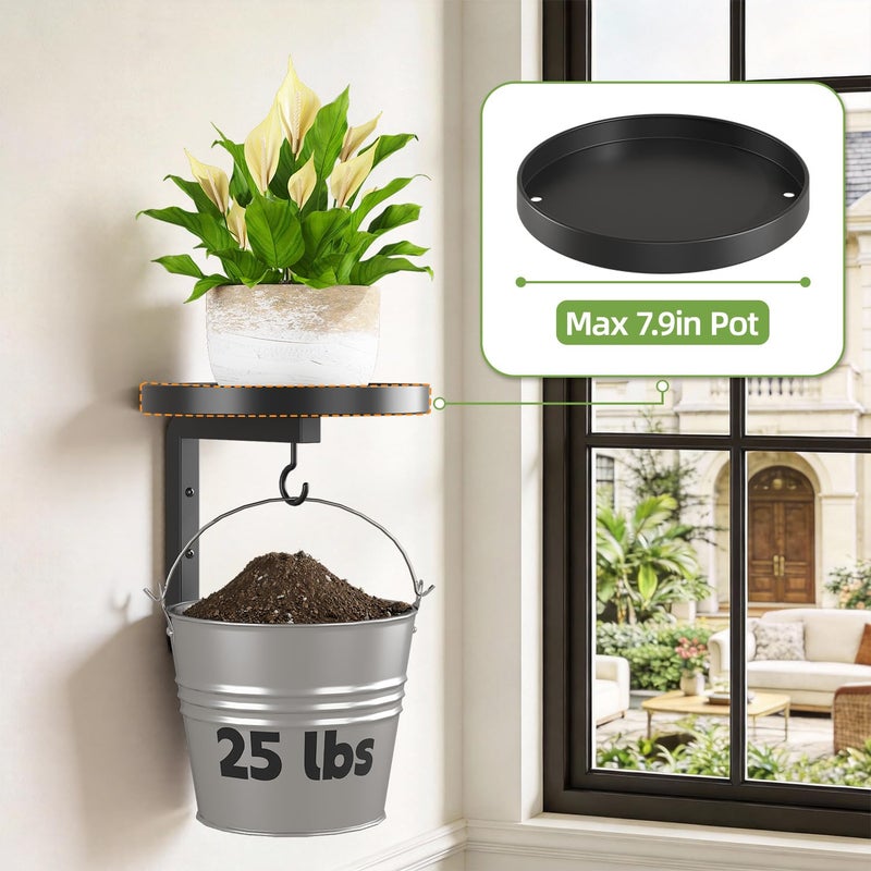 iDavosic.ly Wall Plant Holder Set of 2 for Outdoor with Drain Hole, Metal Hanger with 2 Hooks, Floating Flower Display Stand for Window, Space Saving & Easy to Assemble (Pots/Plants Not Included) - Image 5