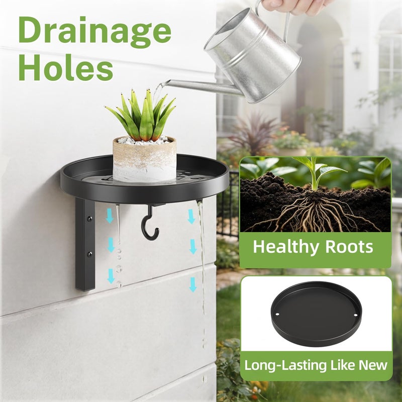 iDavosic.ly Wall Plant Holder Set of 2 for Outdoor with Drain Hole, Metal Hanger with 2 Hooks, Floating Flower Display Stand for Window, Space Saving & Easy to Assemble (Pots/Plants Not Included) - Image 2