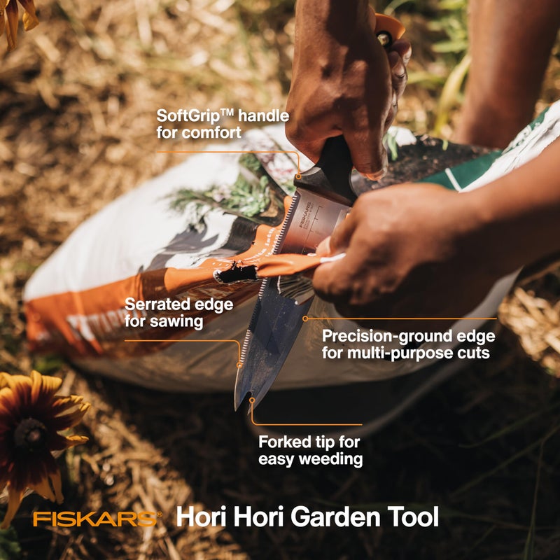Fiskars Hori Hori Garden Knife with Sheath, Multi-Purpose Heavy Duty Gardening Hand Tool for Weeding, Planting, Digging with Hanging Hole - Image 2
