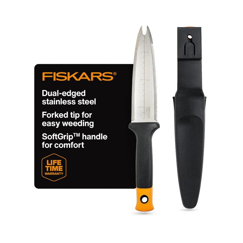 Fiskars Hori Hori Garden Knife with Sheath, Multi-Purpose Heavy Duty Gardening Hand Tool for Weeding, Planting, Digging with Hanging Hole - Image 1