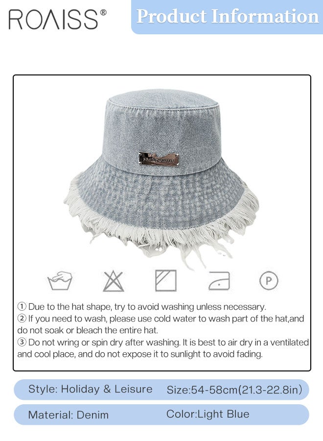 roaiss Raw Edge Denim Bucket Hat for Women, Lightweight Breathable Sun Hat with UV Protection for Summer Beach Outdoor, Fashion Accessories - Image 3