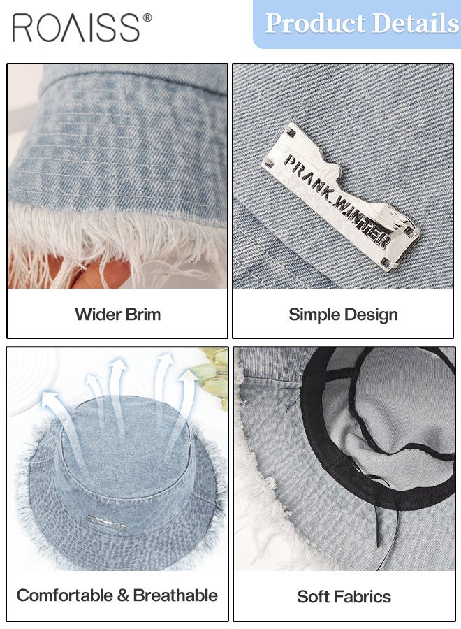 roaiss Raw Edge Denim Bucket Hat for Women, Lightweight Breathable Sun Hat with UV Protection for Summer Beach Outdoor, Fashion Accessories - Image 4