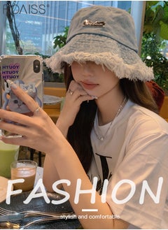 roaiss Raw Edge Denim Bucket Hat for Women, Lightweight Breathable Sun Hat with UV Protection for Summer Beach Outdoor, Fashion Accessories  - Image 5