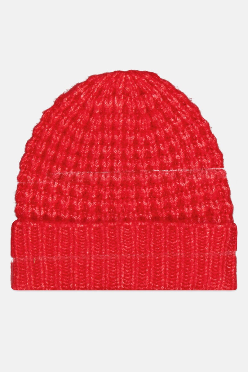 Fire & Glory Women Knitted Beanie Hat, Red - Image 1