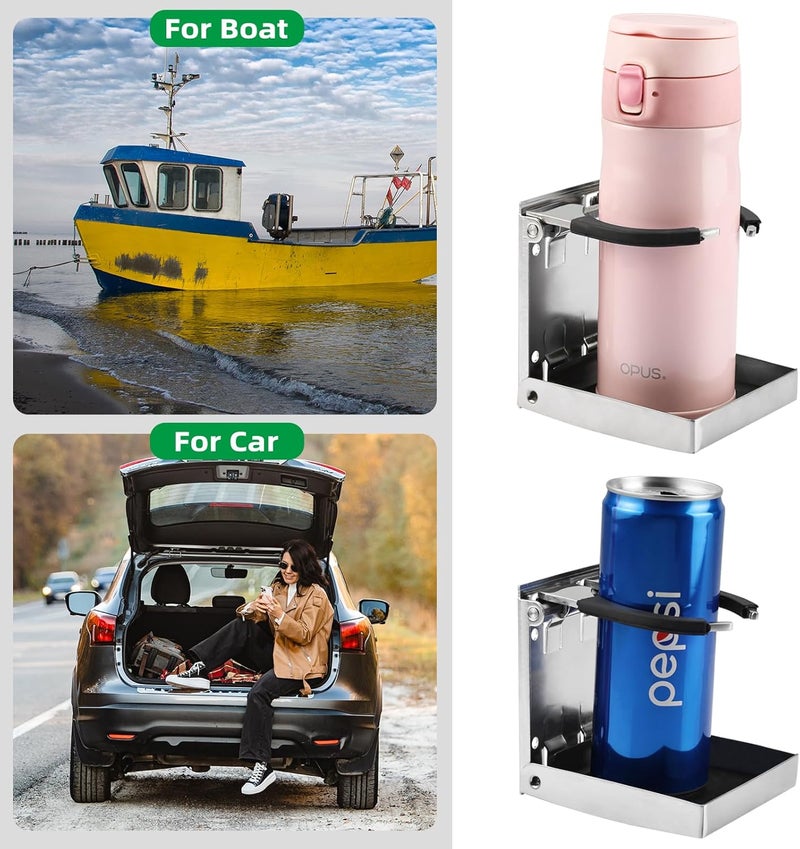 Amarine Made 4-Pack Stainless Steel Adjustable Folding Drink Holder for Marine, Boat, and Caravan - Image 3