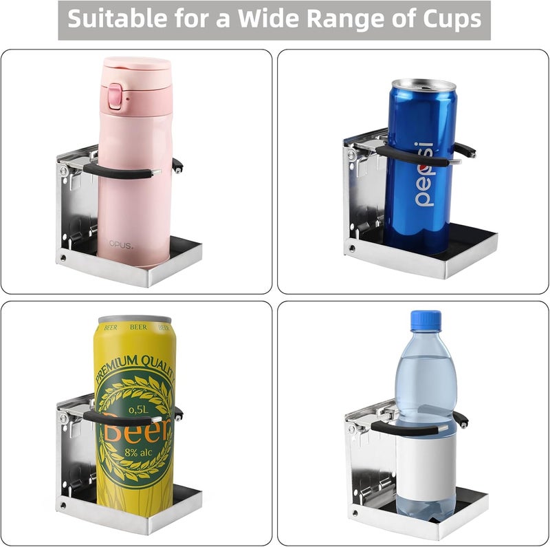 Amarine Made 4-Pack Stainless Steel Adjustable Folding Drink Holder for Marine, Boat, and Caravan - Image 2