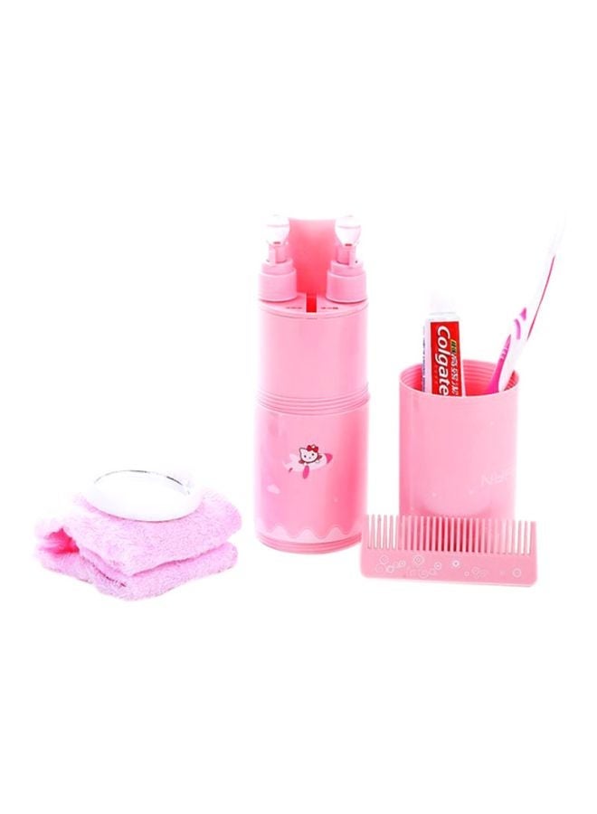 NIBEMINENT Portable Travel Washing Cup Set Pink/White 6.8x6.8x20cm - Image 2