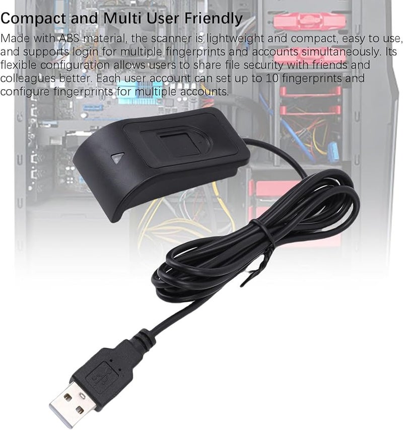 قارئ بصمة USB 360 درجة، دنجل لمس للكمبيوتر، تعرف سريع ودقيق، كابل 1.4 متر - Image 3