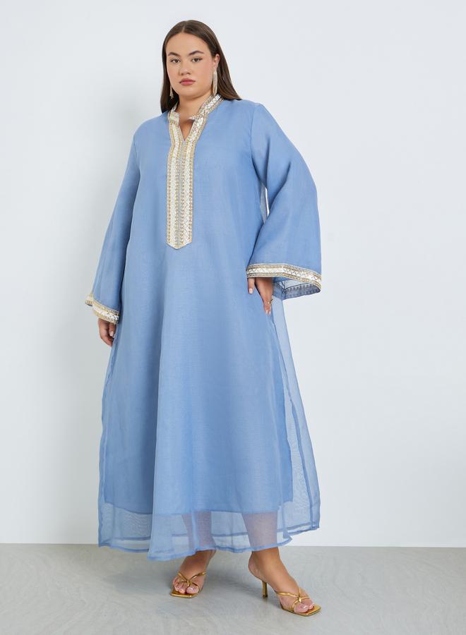 أميرة جلابية طويلة مزينة مقاس كبير - Image 3