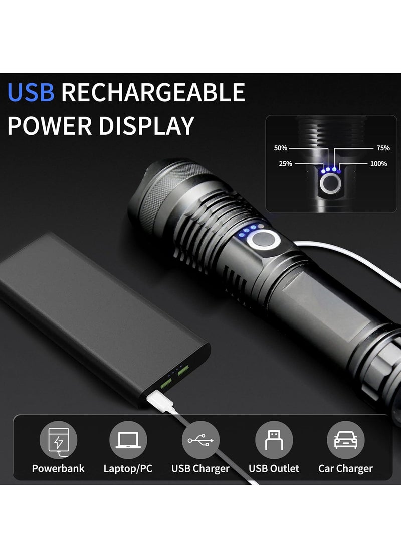 Super Bright Flashlight, 10,000 Lumens High Power Rechargeable Led Flashlight / 5 Modes Super Bright Tactical Flashlight / Powerful Expandable Flashlight / Waterproof Hiking Emergency Flashlight - Image 2