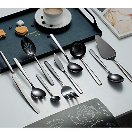 Berglander Black Serving Utensils 10 Pieces, Titanium Plating Serving Spoons, Included Cake Knife Cake Server Serving Forks Sugar Spoon Salad Spoon Forks Butter Knife Gravy Ladle ect. - Image 5