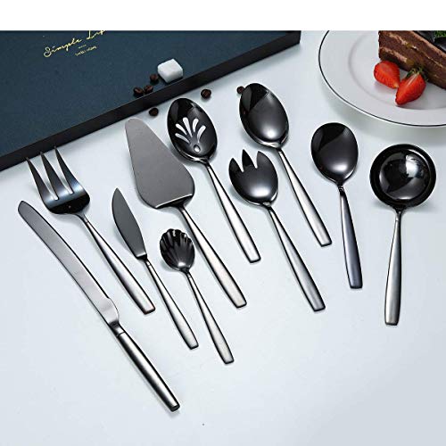 Berglander Black Serving Utensils 10 Pieces, Titanium Plating Serving Spoons, Included Cake Knife Cake Server Serving Forks Sugar Spoon Salad Spoon Forks Butter Knife Gravy Ladle ect. - Image 3
