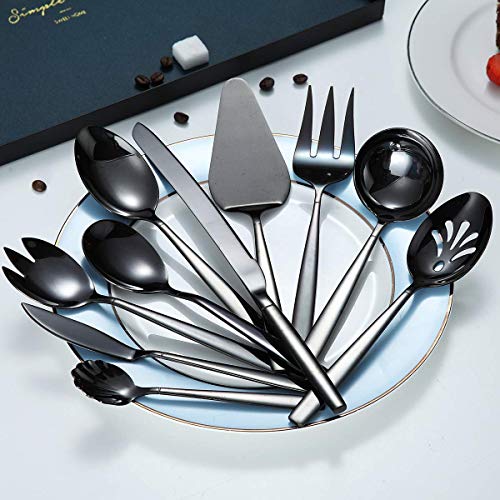 Berglander Black Serving Utensils 10 Pieces, Titanium Plating Serving Spoons, Included Cake Knife Cake Server Serving Forks Sugar Spoon Salad Spoon Forks Butter Knife Gravy Ladle ect. - Image 2