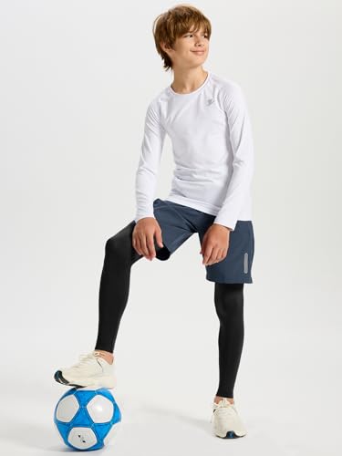 DEVOROPA Boys Leggings Quick Dry Youth Compression Pants Sports Tights Basketball Base Layer Black XL - Image 4