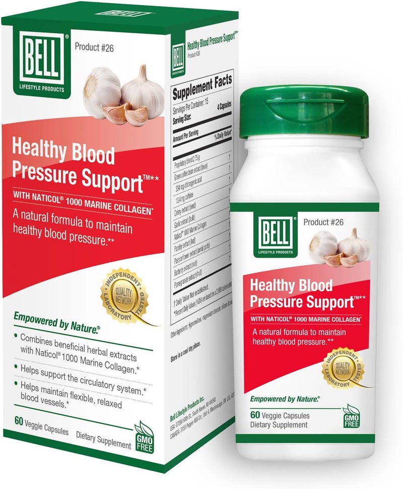 Bell Healthy Blood Pressure Support Unique Blend  Natural Blend of Green Coffee Bean Extract Garlic  Celery Seed Extract Supplements 60 Capsules Vegan NonGMO - Image 1