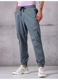 Solid Light Blue Regular Fit Cargo Pant for men