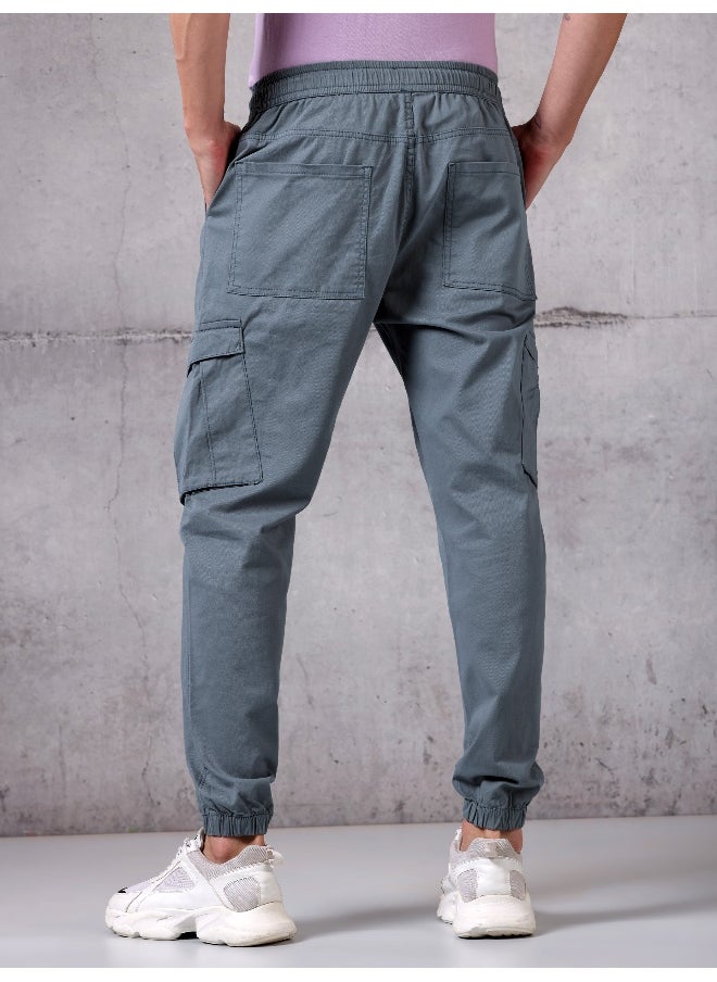 Beyoung - Solid Light Blue Regular Fit Cargo Pant for men - Image 1