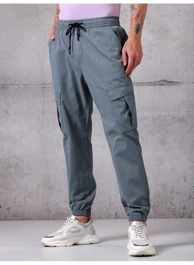 Beyoung - Solid Light Blue Regular Fit Cargo Pant for men - Image 1