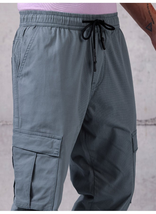 Beyoung - Solid Light Blue Regular Fit Cargo Pant for men - Image 1
