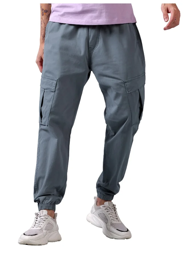 بيونغ Solid Light Blue Regular Fit Cargo Pant for men