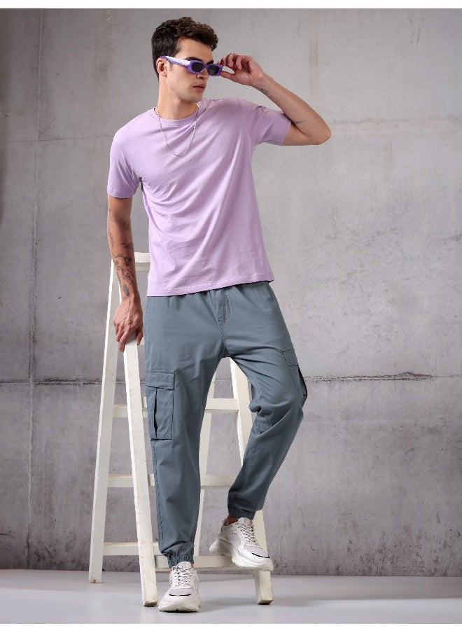 Beyoung - Solid Light Blue Regular Fit Cargo Pant for men - Image 1