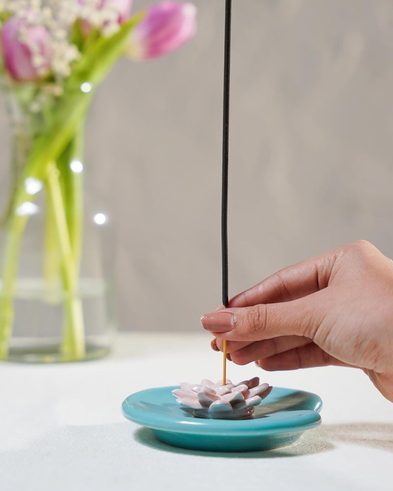 THE INDIAN ROSE The Indian Rose Lily Flower on Leaf Ceramic Incense Stick Holder symbolizing Purity Enlightenment Nature - Image 5
