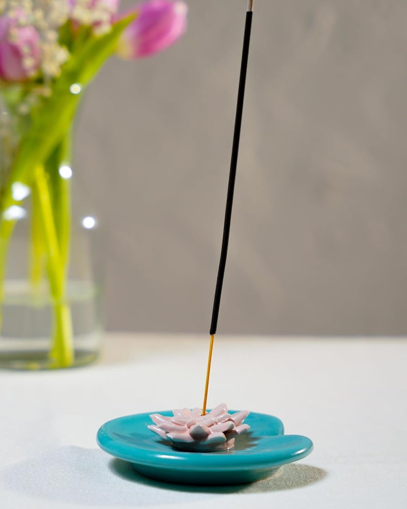 THE INDIAN ROSE The Indian Rose Lily Flower on Leaf Ceramic Incense Stick Holder symbolizing Purity Enlightenment Nature - Image 3