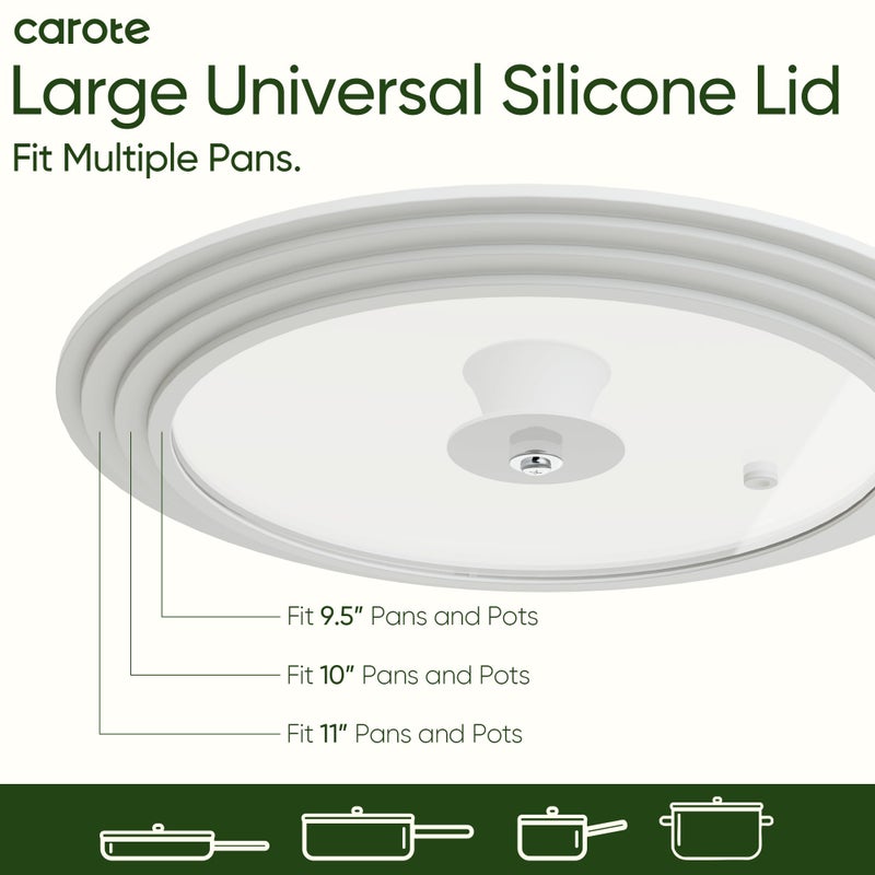 CAROTE 2 PCS Universal Silicone Lid for Pots, Pans and Skillets, Pot Lid fit 6", 7" 8" & 9.5", 10", 11" Diameter Cookware, Pan Cover With Heat Resistant Silicone Rim and Tempered Glass, White - Image 2
