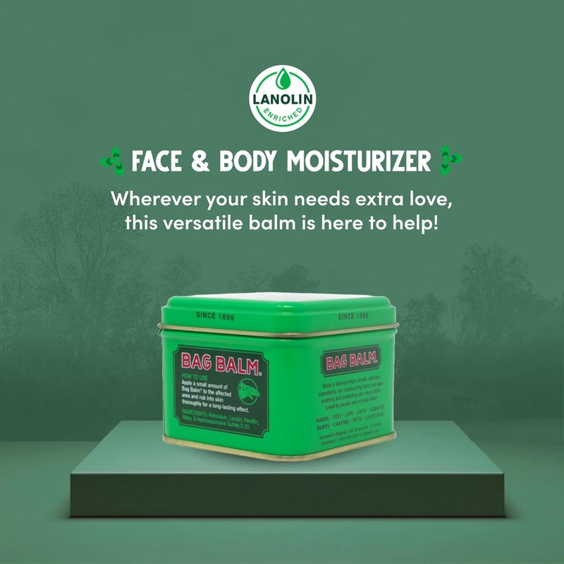 Bag Balm بالم حقيبة مرطب للبشرة - عناية مرطبة كاملة للجسم: لليدين الجافتين، الشفاه، الوجه، القدمين والمزيد - بدون رائحة، خالي من القسوة والبارابين - نهاراً وليلاً، للرجال والنساء، الأصلي من فيرمونت (4 أونصة علبة، صنع في الولايات المتحدة)  - Image 5