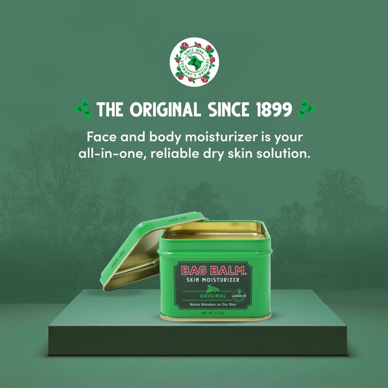 Bag Balm بالم حقيبة مرطب للبشرة - عناية مرطبة كاملة للجسم: لليدين الجافتين، الشفاه، الوجه، القدمين والمزيد - بدون رائحة، خالي من القسوة والبارابين - نهاراً وليلاً، للرجال والنساء، الأصلي من فيرمونت (4 أونصة علبة، صنع في الولايات المتحدة)  - Image 3