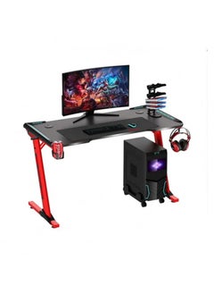 Organized Home Gaming Table with Carbon Fiber Computer Desk with LED Lights RGB Lighting with Headphone Hook Cup Holder Gamer Workstation  - Image 1