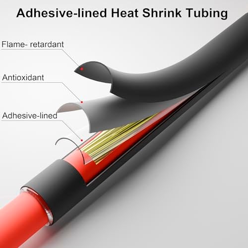 RockDIG 74PCS 1 3/4 1/2 3/8 Inch 3:1 Heat Shrink Tubing Assortment Kit Double-Wall Adhesive Lined Marine Grade Industrial Heat-Shrink Wrap Wire Tubing Black Red - Image 2
